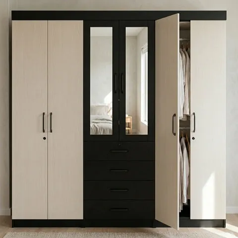 6 Door Wardrobe with Mirror and Drawers